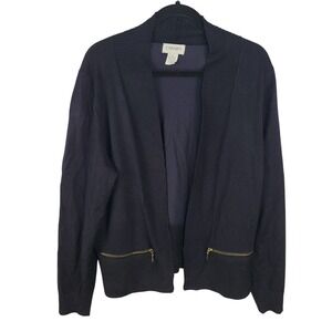 Carmen Marc Valvo XL Navy Open Front Cardigan Sweater Zip Pockets Women's Top